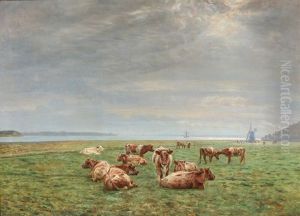 Cows Grazing Near A Coast by Niels Pedersen Mols
