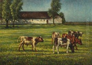 Farm Scenery With Grazing Cattle
