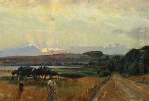 Landscape With Cows In The Field, Presumably Near Skanderborg by Niels Pedersen Mols