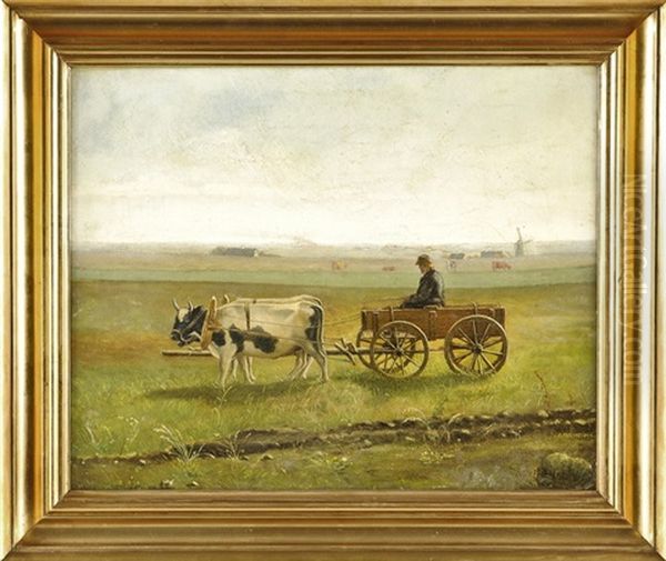 Weite, Horizontal Gegliederte Landschaft Mit Einem Bauern Auf Seinem Fuhrwerk - view 1