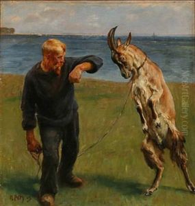 Manden Med Bukken (a Man And A Goat Buck) by Niels Pedersen Mols