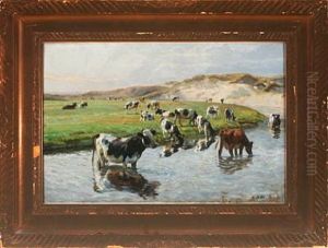 Numerous Cows At The Watering Spot by Niels Pedersen Mols