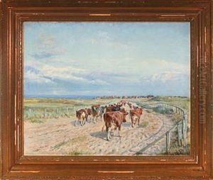 Scenery From Fano With Cows On Their Way To Milking by Niels Pedersen Mols