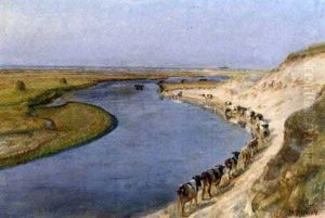 Cows Grazing At Liver Aa, North Jutland by Niels Pedersen Mols