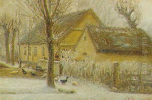 Gardeksterior Med Aender Og Hons, Vinter Gardeksterior Med Aender Og Hons, Vinter