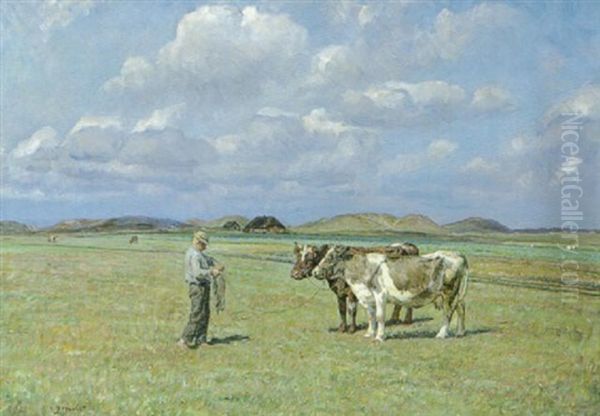 Parti Fra Holmsland Klit Med Bonde Der Tojrer Sine Koer - view 1
