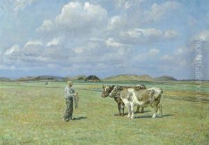 Parti Fra Holmsland Klit Med Bonde Der Tojrer Sine Koer by Niels Pedersen Mols