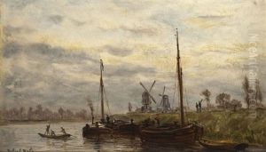 Canal Et Moulins A Vent Pres De Bruges