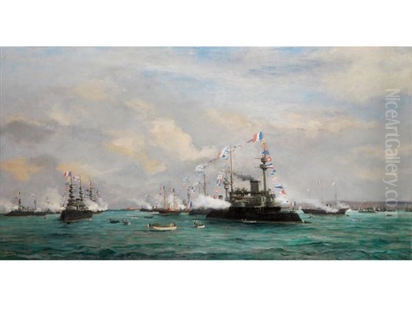 Die Russische Schwadron Im Hafen Von Cherbourg Wahrend Des Besuchs Von Zar Nikolaus Ii Am 5. Oktober 1896 - view 1
