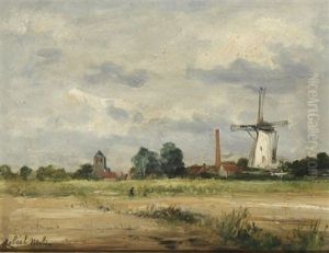 Hollandische Landschaft Mit Dorfpartie Im Hintergrund Hollandische Landschaft Mit Dorfpartie Im Hintergrund