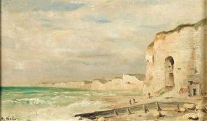 Kustenlandschaft Mit Spaziergangern Am Strand