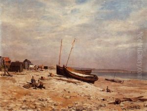 Bateaux Et Pecheurs Sur Le Rivage by Robert Charles Gustave Laurens Mols