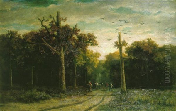 Faggot Gatherer With Cattle In A Wooded Landscape - view 1