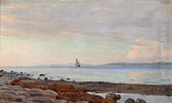 Coastal Scene With A Sailing Ship Seen From The Beach - view 1