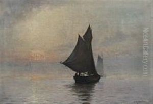 Seascape With Sailing Ships In Misty Weather