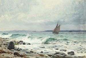 Seascape With Waves And Sailing Ship by Christian Molsted