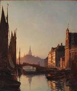 Kanalen Ved Holmens Bro. I Baggrunden Helligandskirkens Spir by Christian Molsted
