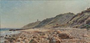 Beach Scene From Gilleleje With Nakkehoved Lighthouse In The Background by Christian Molsted
