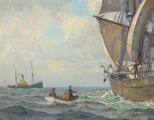 Seascape With A Pilot Entering A Sailing Ship