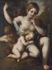 Venus And Cupid With Putti by Federico Bianchi