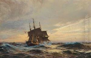 Tremaster Pa Havet I Solnedgangen by Christian Molsted