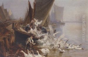 Udskibning Af Gaes Fra Saltholmen Motiv Fra Dragor Havn Udskibning Af Gaes Fra Saltholmen Motiv Fra Dragor Havn