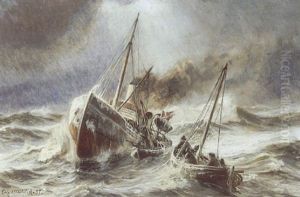 Marine, Dampskibet "vestkysten" Optager Fiskere I Havsnod Marine, Dampskibet "vestkysten" Optager Fiskere I Havsnod