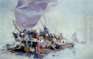 Danske Kanonbade Angriber Engelsk Orlogsbrig by Christian Molsted