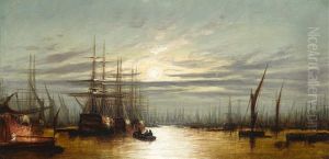 Daybreak On The River Thames; And Nightfall On The River Thames, A Pair by Francis Moltino