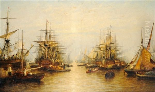 Naval Vessels, Barges, Fishing Boats And Other Shipping In A Harbor - view 1