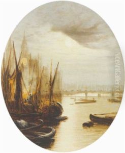 Berthed Ships On River Docks