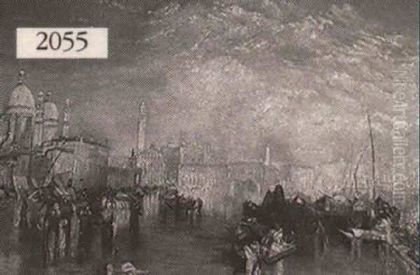 Venetian Canal Scene With Figures In Boats - view 1