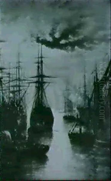 A Forest Of Masts By Moonlight On The Thames - view 1