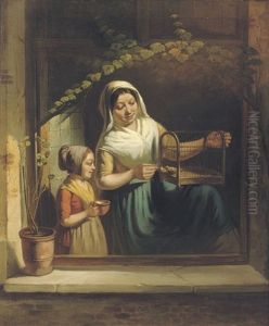 Feeding The Bird by Petrus Marius Molyn