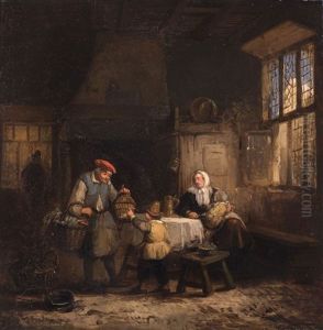 Hollandisches Interieur Mit Familie Am Tisch