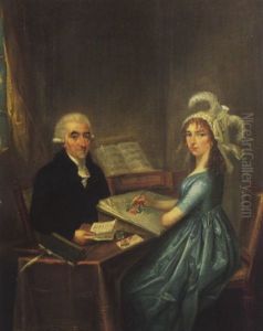 An Elegant Lady Being Tutored In Painting By Her Instructor by Jacques-Francois Momal