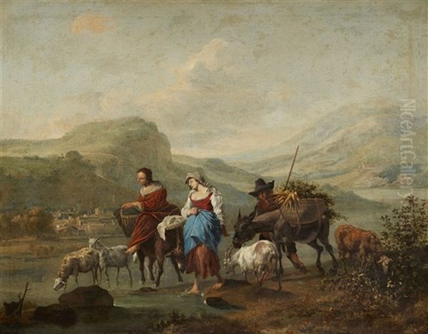 Southern Landscape With Shepherdesses And A Farmer - view 1