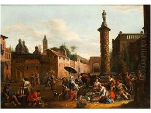 Fantastische Romische Stadtansicht Mit Marktszene by Hendrick Mommers