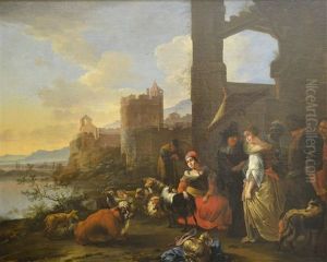 Femmes De Cour A La Bergerie by Hendrick Mommers