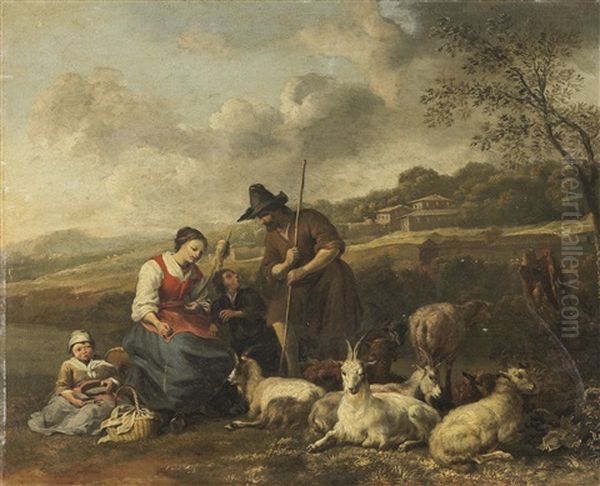 Rastende Schaferfamilie In Weiter Landschaft - view 1