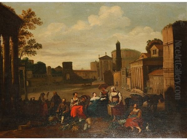Vegetable Markets With Roman Buildings And Figures (pair) - view 1