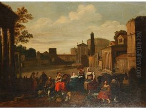 Vegetable Markets With Roman Buildings And Figures (pair) by Hendrick Mommers