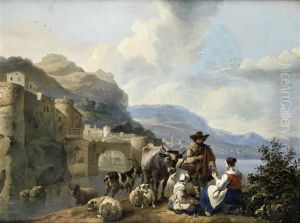 An Italianate Landscape With A Shepherd And His Flock On The Banks Of A River, A Walled Town In The Distance An Italianate Landscape With A Shepherd And His Flock On The Banks Of A River, A Walled Town In The Distance