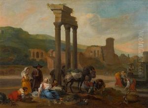 Marktszene In Sudlicher Ruinenlandschaft by Hendrick Mommers