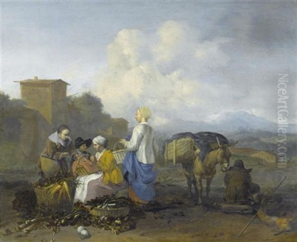 Mediterrane Landschaft Mit Bauernszene (+ Another, Similar; Pair) - view 1