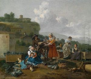 Marktszene Vor Einer Italienischen Stadt by Hendrick Mommers