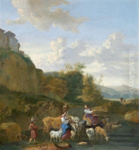 Hirten Mit Ihrer Herde In Einer Sudlichen Landschaft