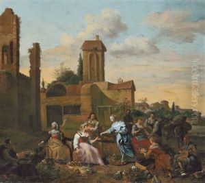 Marktszene Vor Romischen Ruinen by Hendrick Mommers