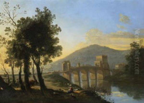 Sudliche Flusslandschaft Mit Bogenbrucke - view 1