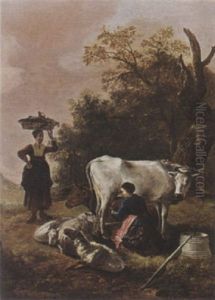 A Maid Milking A Cow by Hendrick Mommers